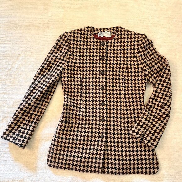 Carlisle Vintage Houndstooth Wool Blend Blazer Womens Sz 6 Jacket Professional - Picture 4 of 12
